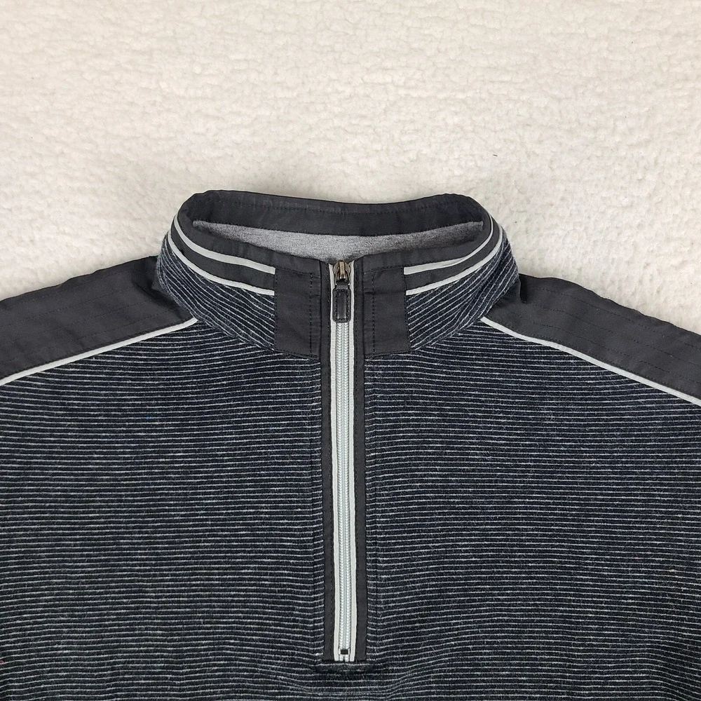 BUGATCHI Sweater Mens Medium Black Gray Striped Quarter‎ Zip Sweatshirt GC